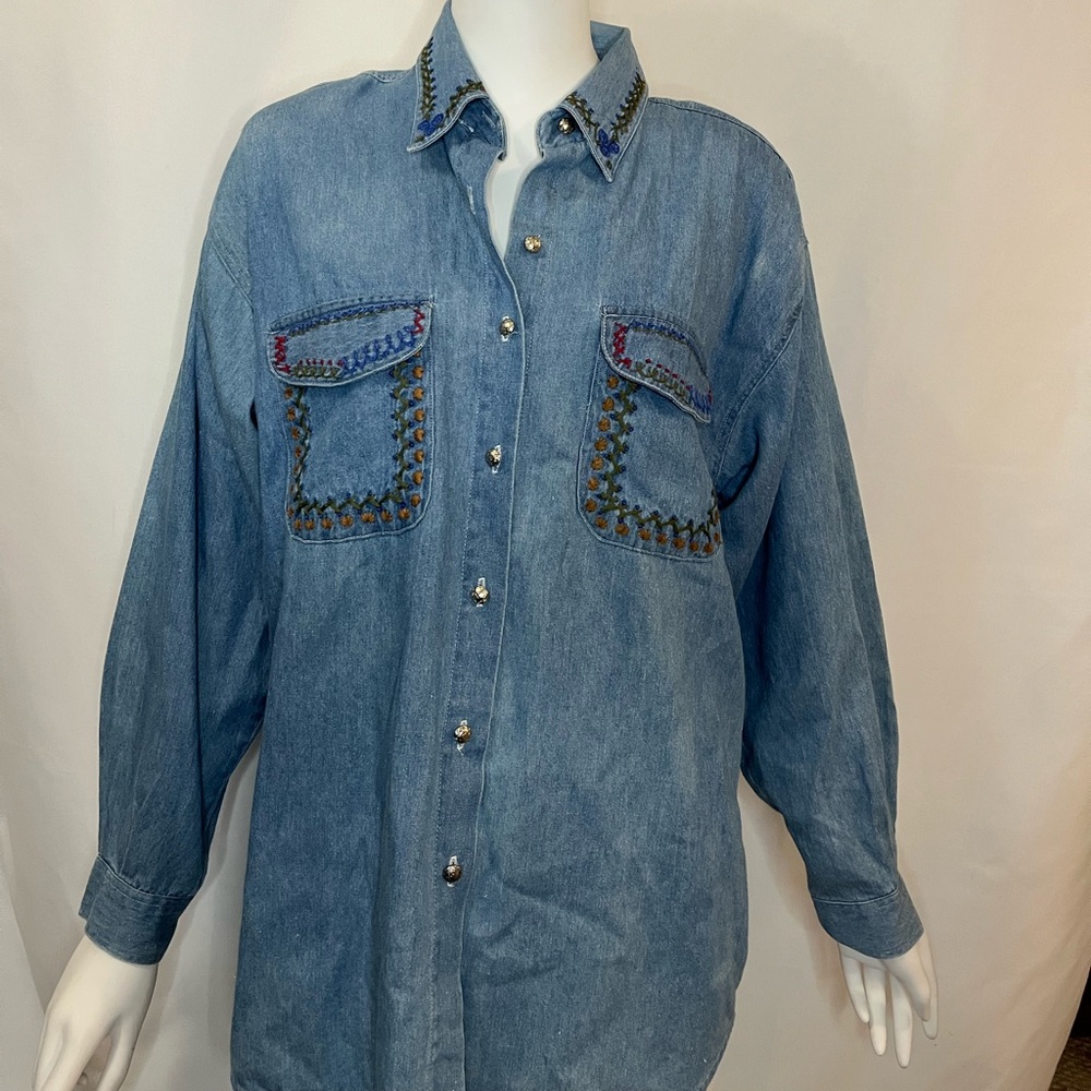 Embroidered John Henry Denim Vintage Button-Up Shirt